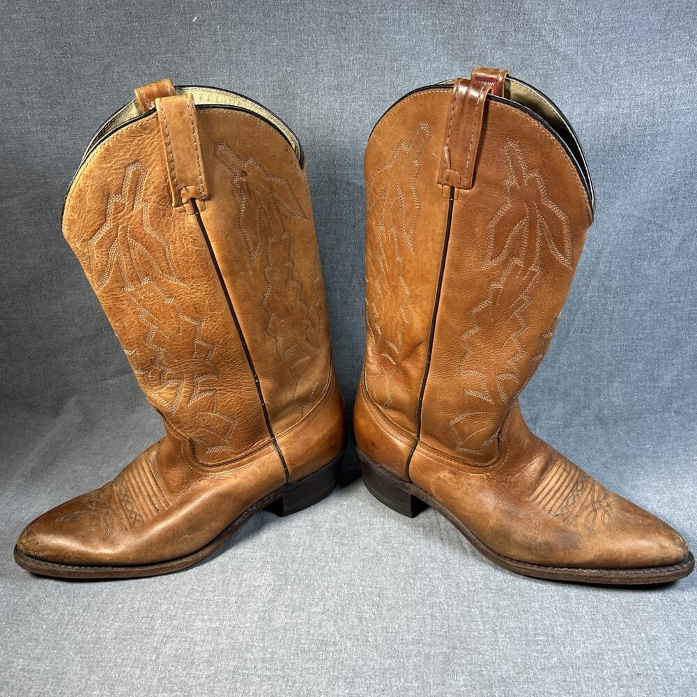 Vintage Dan Post P2551 Marlboro Cowboy Boots Mens 9 EW Brown Leather Made In USA